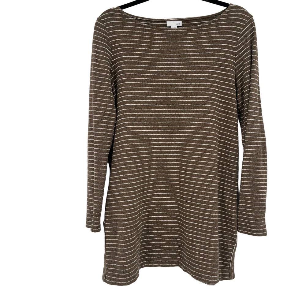 J.Jill Striped Knit Slit Tunic Sweater Brown Top Womems Medium